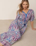 cflo Rochie Maxi Albastru-Fuchsia din Viscoză în Stil Boho cu Model Paisley și Elastic în Talie Naroli