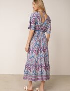 cflo Rochie Maxi Albastru-Fuchsia din Viscoză în Stil Boho cu Model Paisley și Elastic în Talie Naroli