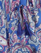 cflo Rochie Maxi Albastru-Fuchsia din Viscoză în Stil Boho cu Model Paisley și Elastic în Talie Naroli