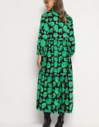 cflo Rochie Maxi Cloș Verde-Negru cu Flori Abstracte cu Nasturi la Decolteu Millara