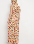 cflo Rochie Maxi Galben-Roșie cu Decolteu Triunghiular și Motiv Floral cu Volan Moraila
