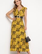 cflo Rochie Maxi Galbenă Cloș din Vâscoză cu bust petrecut Wiracia