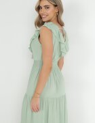 cflo Rochie Maxi Mentă cu bandă elastică încrețită în talie și legătură la spate Vaida