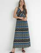 cflo Rochie Maxi neagră și bleumarin din viscoză cu un model fantezist Wellilne
