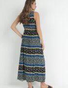 cflo Rochie Maxi neagră și bleumarin din viscoză cu un model fantezist Wellilne