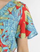 cflo Rochie Maxi Petrecută Albastru-Roșie cu elastic în talie florală din viscoză Aryna