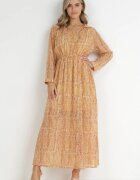 cflo Rochie Maxi Portocalie-Galbenă cu Ață Decorativă și Elastic în Talie Sarvehe