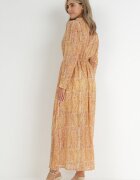 cflo Rochie Maxi Portocalie-Galbenă cu Ață Decorativă și Elastic în Talie Sarvehe