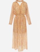 cflo Rochie Maxi Portocalie-Galbenă cu Ață Decorativă și Elastic în Talie Sarvehe