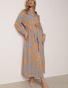 cflo Rochie Maxi tip cămașă Albastru-Portocaliu cu centură din material textil cu modele abstracte Terins