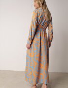 cflo Rochie Maxi tip cămașă Albastru-Portocaliu cu centură din material textil cu modele abstracte Terins