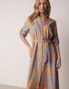 cflo Rochie Maxi tip cămașă Albastru-Portocaliu cu centură din material textil cu modele abstracte Terins
