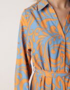 cflo Rochie Maxi tip cămașă Albastru-Portocaliu cu centură din material textil cu modele abstracte Terins