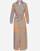 cflo Rochie Maxi tip cămașă Albastru-Portocaliu cu centură din material textil cu modele abstracte Terins