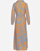 cflo Rochie Maxi tip cămașă Albastru-Portocaliu cu centură din material textil cu modele abstracte Terins