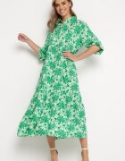 cflo Rochie Maxi Verde cu Imprimeu Floral cu Corsaj tip Cămașă Lithaia