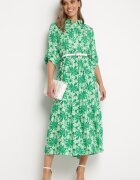 cflo Rochie Maxi Verde cu Imprimeu Floral cu Corsaj tip Cămașă Lithaia