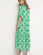 cflo Rochie Maxi Verde cu Imprimeu Floral cu Corsaj tip Cămașă Lithaia