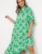 cflo Rochie Maxi Verde cu Imprimeu Floral cu Corsaj tip Cămașă Lithaia