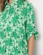 cflo Rochie Maxi Verde cu Imprimeu Floral cu Corsaj tip Cămașă Lithaia