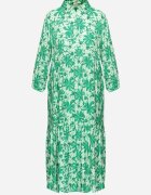 cflo Rochie Maxi Verde cu Imprimeu Floral cu Corsaj tip Cămașă Lithaia