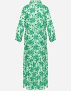cflo Rochie Maxi Verde cu Imprimeu Floral cu Corsaj tip Cămașă Lithaia