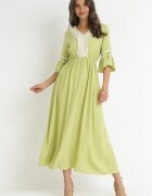 cflo Rochie Maxi Verde deschisă din viscoză cu decolteu decorativ și talie elastică Latava