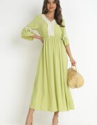 cflo Rochie Maxi Verde deschisă din viscoză cu decolteu decorativ și talie elastică Latava