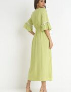 cflo Rochie Maxi Verde deschisă din viscoză cu decolteu decorativ și talie elastică Latava