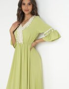 cflo Rochie Maxi Verde deschisă din viscoză cu decolteu decorativ și talie elastică Latava