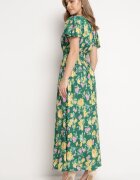 cflo Rochie Maxi Verde-Galbenă din viscoză cu croială evazată și decolteu petrecut florală Arvelia.