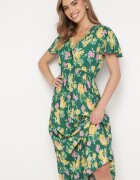 cflo Rochie Maxi Verde-Galbenă din viscoză cu croială evazată și decolteu petrecut florală Arvelia.