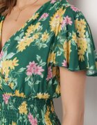 cflo Rochie Maxi Verde-Galbenă din viscoză cu croială evazată și decolteu petrecut florală Arvelia.