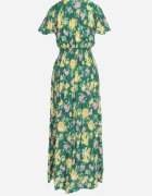 cflo Rochie Maxi Verde-Galbenă din viscoză cu croială evazată și decolteu petrecut florală Arvelia.