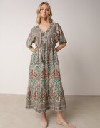 cflo Rochie Maxi Verde-Maro din Viscoză în Stil Boho cu Imprimeu Paisley și Elastic în Talie Naroli