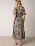 cflo Rochie Maxi Verde-Maro din Viscoză în Stil Boho cu Imprimeu Paisley și Elastic în Talie Naroli