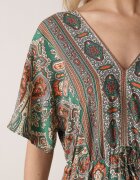 cflo Rochie Maxi Verde-Maro din Viscoză în Stil Boho cu Imprimeu Paisley și Elastic în Talie Naroli