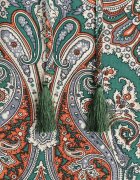 cflo Rochie Maxi Verde-Maro din Viscoză în Stil Boho cu Imprimeu Paisley și Elastic în Talie Naroli