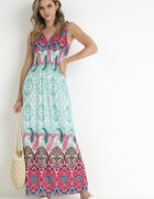 cflo Rochie Ment-Roz cu elastic lat în talie cu model etno Caroli