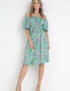 cflo Rochie Midi din viscoză verde cu decolteu spaniol și elastic în talie Wilmanu
