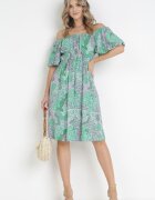 cflo Rochie Midi din viscoză verde cu decolteu spaniol și elastic în talie Wilmanu
