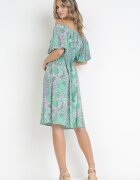 cflo Rochie Midi din viscoză verde cu decolteu spaniol și elastic în talie Wilmanu