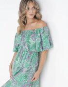 cflo Rochie Midi din viscoză verde cu decolteu spaniol și elastic în talie Wilmanu