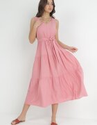cflo Rochie Midi Roz din viscoză cu elastic în talie și curea din material Bicuh