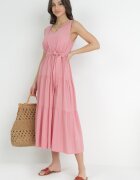 cflo Rochie Midi Roz din viscoză cu elastic în talie și curea din material Bicuh