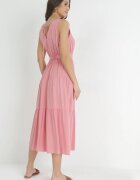 cflo Rochie Midi Roz din viscoză cu elastic în talie și curea din material Bicuh
