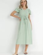 cflo Rochie midi Verde deschis din Viscoză cu Elastic în Talie și Curea din Material Textil Aricia