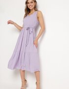 cflo Rochie Midi Violet Vâscoză cu Elastic în Talie și Curea din Material Bicuh