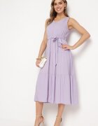 cflo Rochie Midi Violet Vâscoză cu Elastic în Talie și Curea din Material Bicuh