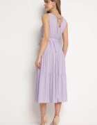 cflo Rochie Midi Violet Vâscoză cu Elastic în Talie și Curea din Material Bicuh